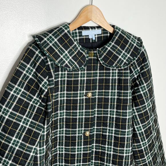 Hill House Quilted Jacket Womens Large Black Green Plaid Pockets Collared READ - Picture 4 of 11